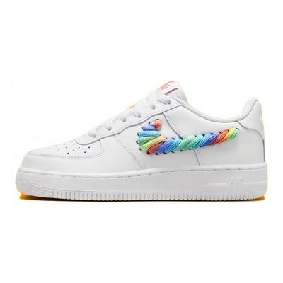 Кроссовки Air Force 1 Low Белые с Радужной Шнуровкой и Swoosh, Детские FQ4948-100