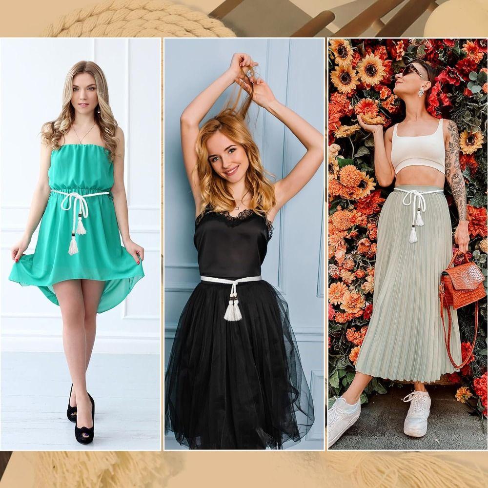 Solid Color Boho Rope Chain Tie Waistband Fashion Accessories Tassel Dress Belt for Beginners