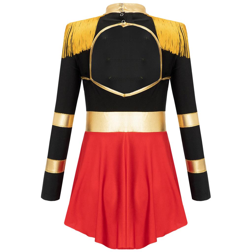 4 шт. Детский костюм циркового фокусника для девочек, полный комплект: Комбинезон с длинным рукавом, вырезом на спине, цилиндром, перчатками и волшебной палочкой для Хэллоуинского шоу