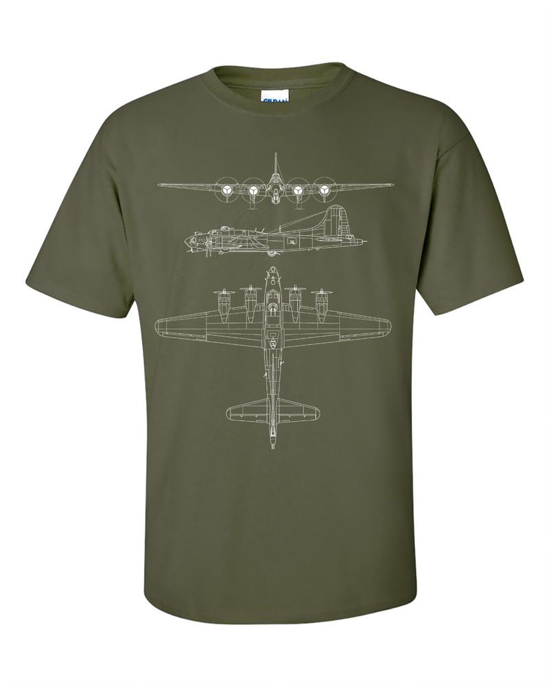 B17 Flying Fortress TShirt Technical Drawing Blueprint Bomber Aircraft USAF