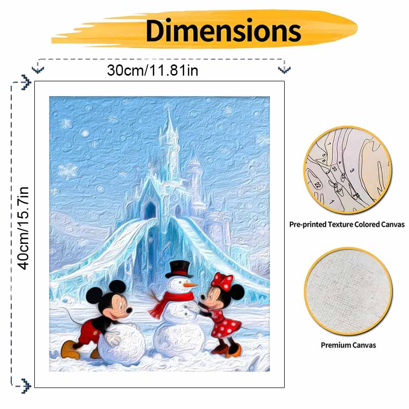 Disney Snow Castle Mickey Minnie Oil Paint Digital Painting Art Kit FillIn Painting Home Decor