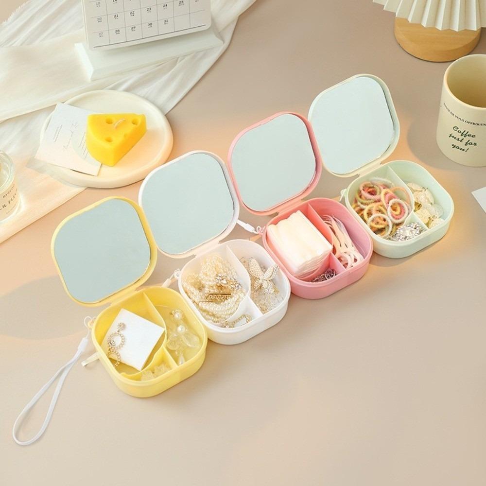 Portable Cosmetic Storage Box with Mirror Jewelry Box Colorful Hair Tie Organizer  Travel