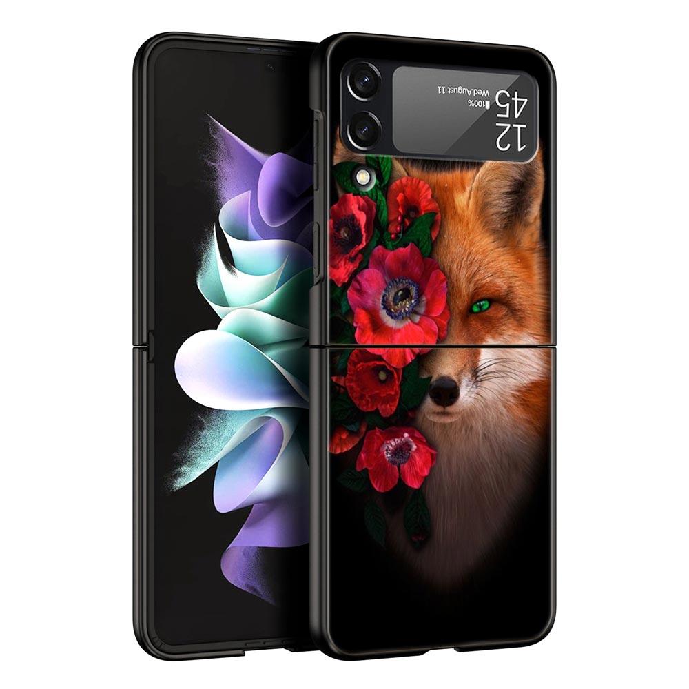 Милый подарочный чехол для телефона с красной лисой для Samsung Galaxy Z Flip 3 4 5, черный складной чехол для мобильного телефона, жесткий защитный чехол для ПК