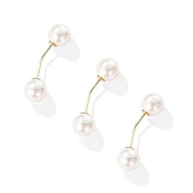 3Pcs/Set Double Pearl Brooch Pins Anti-fade Exquisite Elegant Brooches for Women Sweater Cardigan Clip Coat Summer Dress Jewelry
