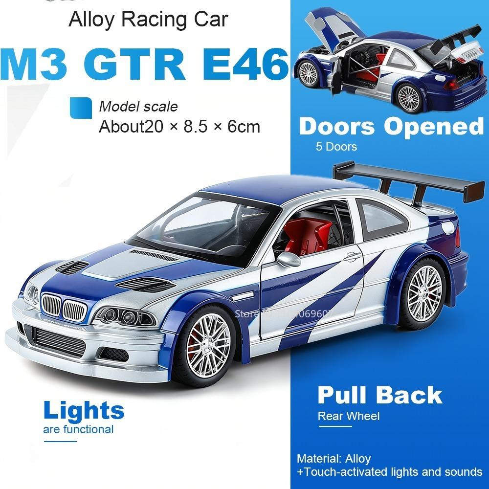 1:24 M3 GTR E46 Модель Гоночный Автомобиль Игрушки Сплав Литье под Давлением Звук Свет Двери Открываются Амортизация Оттянуть Назад Симуляция Суперкары