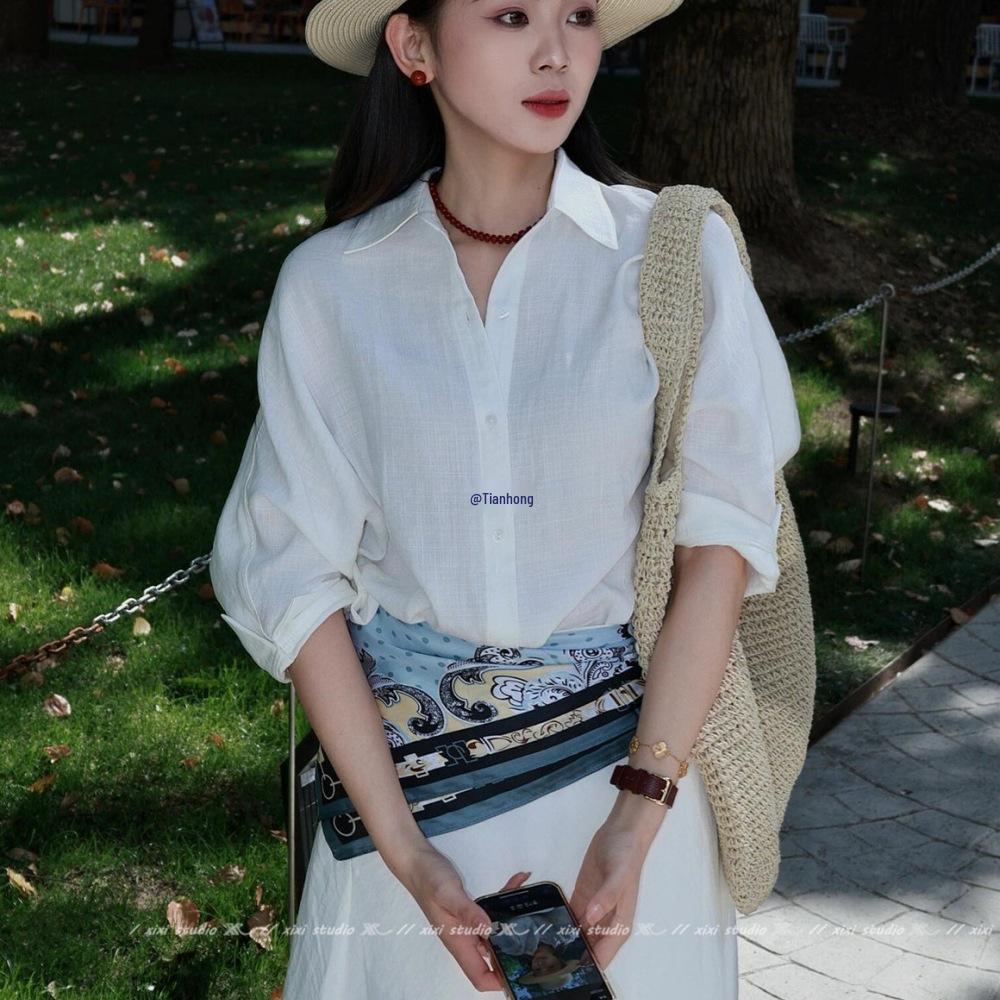 Vintage Blue Polka Dot Silk Scarf: Versatile Summer Accessory for Waist or Triangle Wear