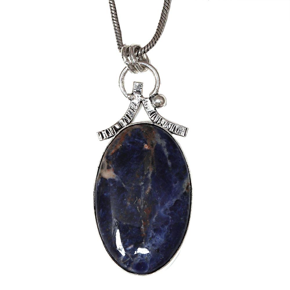 Necklace Sodalite Gemstone Handmade Silver Jewelry 2.25"
