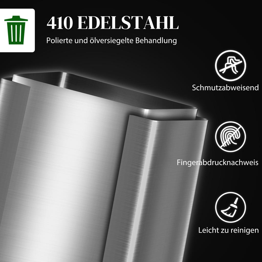 60L Dual Compartment Stainless Steel Bin, with Deodoriser Holders - Silver Tone