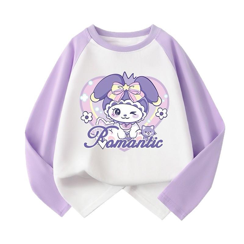 2025 Милая мультяшная футболка с длинным рукавом реглан в цветной блок для девочек