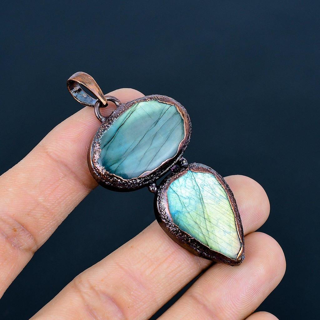 Labradorite Pendant, Handmade Gemstone Copper Electroformed Pendant Antique Jewelry, For Gift Silver Jewelry