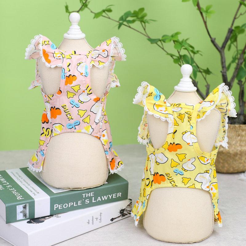 2024 White Duckling Flying Sleeve Skirt New Cute Pet Spring and Summer Clothes Teddy Bixiong Bomei Casual Clothing
