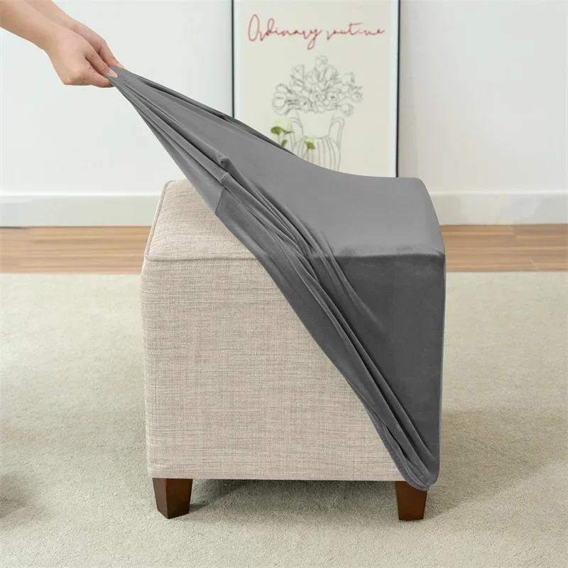 Elastic Square Ottoman Cover Stretch Velvet Footstool Covers Living Room Bedroom Footrest Stool Covers Furniture Protector