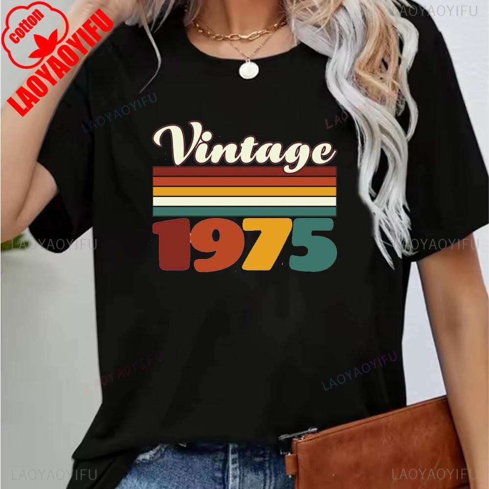 Vintage 1975 Funny 50Th Birthday Gifts 50 Years Old Retro Print TShirt Short Sleeve Crew Neck Casual Top for Summer Spring