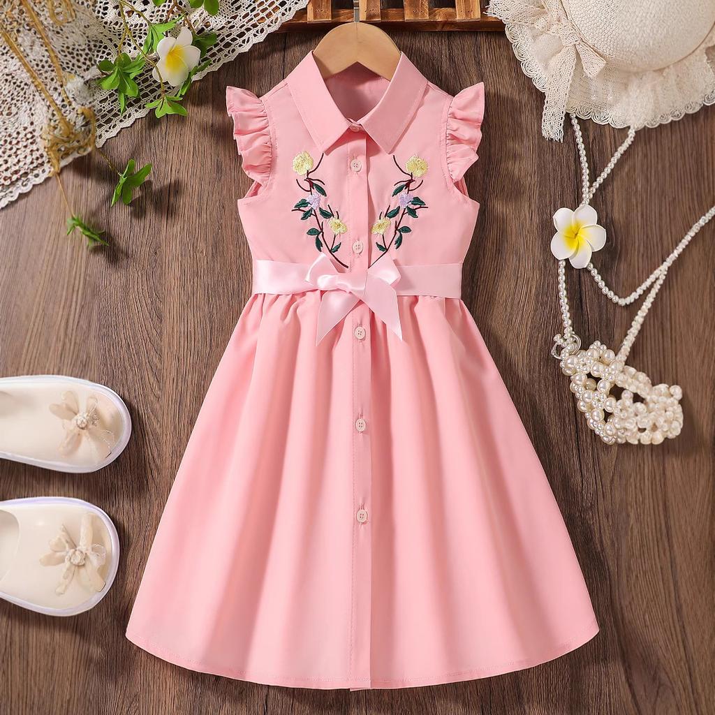 Платье для девочек, летнее платье, детское милое платье с цветочным принтом, модное платье принцессы