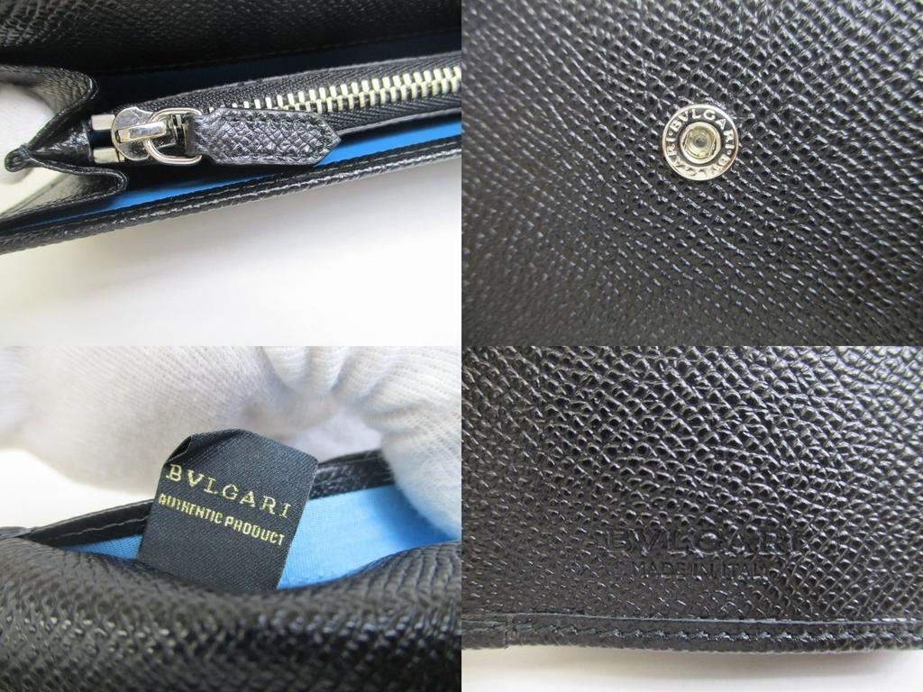 Оригинальный длинный кошелек BVLGARI из черной кожи с логотипом и клапаном на клипсе #a689 Восстановленный