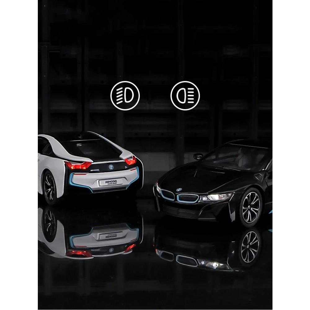 1/24 BMW I8 Supercar Alloy Car Diecasts & Toy Vehicles Car Model Sound and Light Pull Back Car Toys for Kids Gifts