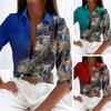 Women Spring Autumn Shirt Tops Lapel Long Sleeve Faux Gemstone Feather Print Single Breasted Shirt Streetwear
