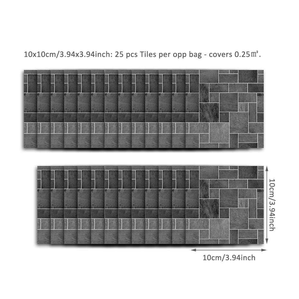 25 шт., кухонная черно-серая мозаика с эффектом камня, традиционная наклейка на плитку из ПВХ, самоклеящийся настенный декор