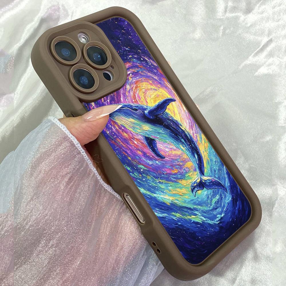 JT527 Синий кит поднимается для iPhone 17 16 15 14 13 12 Pro Max Samsung S26 S25 Ultra A17 A07 A56 A16 A15 A06 A35 Xiaomi 15T Redmi 15c 14C Мягкий чехол