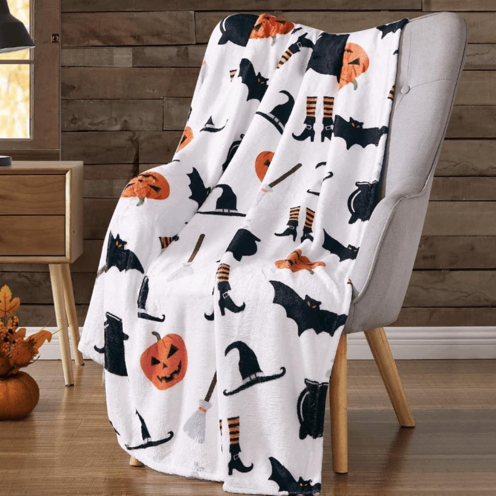 Bat Ghost Print Halloween Flannel Blanket Soft Sofa Throw Blanket Sleeping Blanket All Season