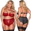 Plus Size Lace Cutout Bra & Panty Set with Garter Belt