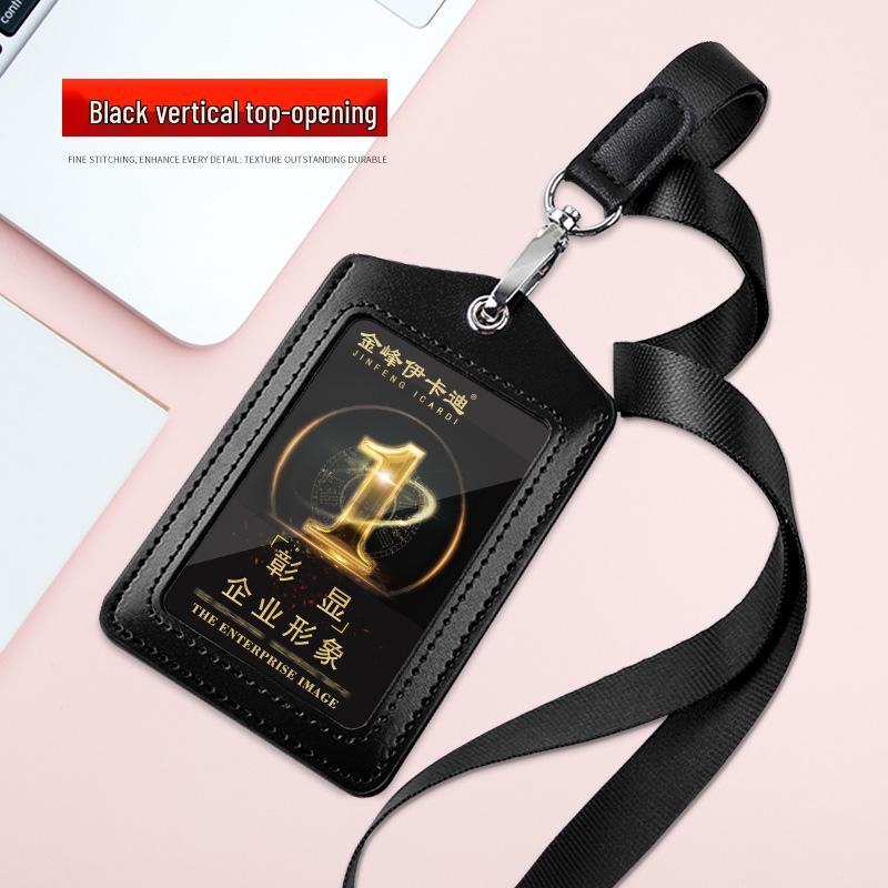 Genuine Leather ID Card & Badge Holder with Lanyard