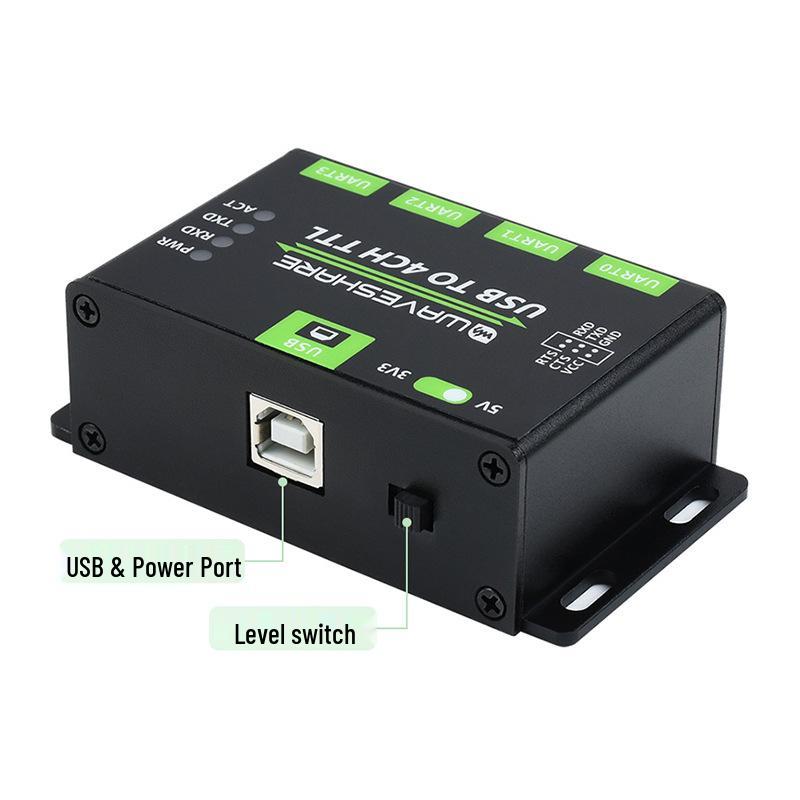 USB to 4-Way TTL/UART Serial Converter Module with Aluminum Alloy Casing, Compatible with Windows 8/10/Linux