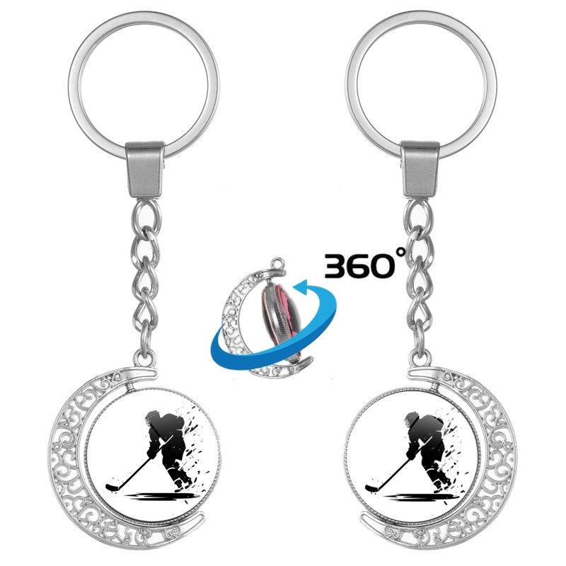 Ice Hockey Keychain, Double-Sided Rotating Key Chain Bag Pendant Small Gift Wholesale