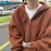 Men's Winter Half-Zip Hooded Knitted Sweater, Loose Fit, Solid Color Casual Style for Couples