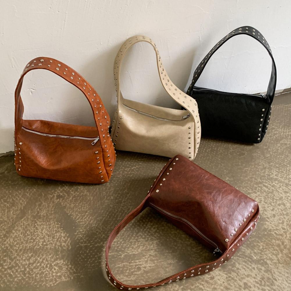 Ретро заклепки Одноплечевая сумка Мода Большая вместимость Женская Ручная сумка Подмышечный клатч Пельмени завернуты Сумка для поездок на работу