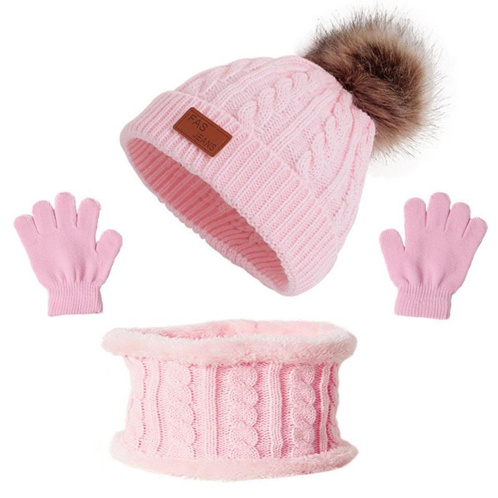 3pcs/set Comfortable Toddler Bonnet Cute Pompom Knitted Hats Kids Hat Set  Autumn Winter