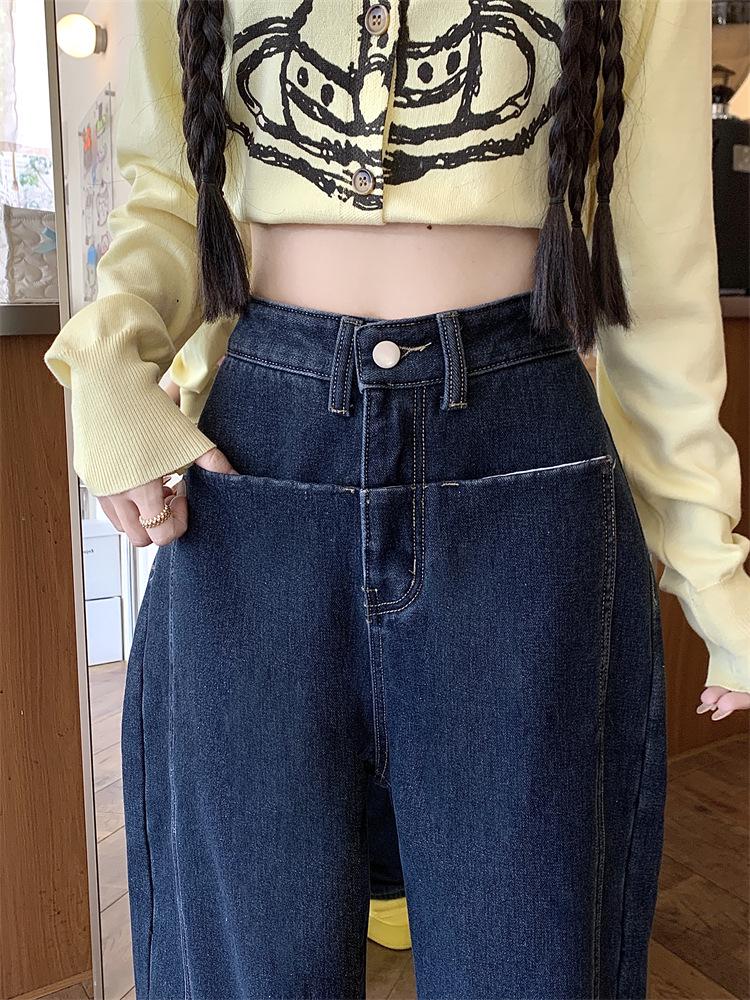 Женские джинсы с широкими штанинами на флисовой подкладке: Уютный осенне-зимний стиль, дизайн «ятаган», большой размер, идеально для фигуры «груша», длина до пола.