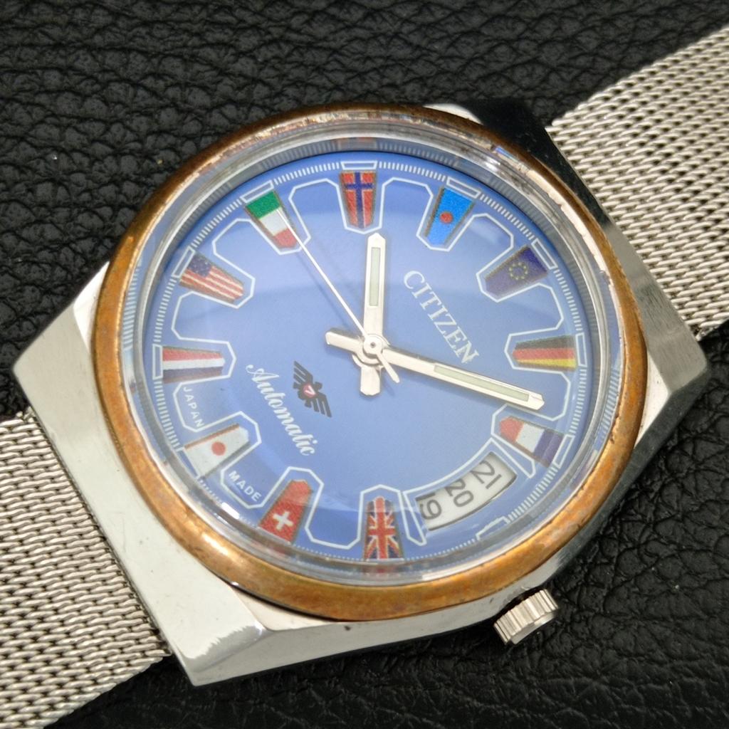 ВИНТАЖНЫЕ АВТОМАТИЧЕСКИЕ ЧАСЫ CITIZEN 8200 ЯПОНИЯ МУЖСКИЕ СИНЕГО ЦВЕТА циферблата a709310-1