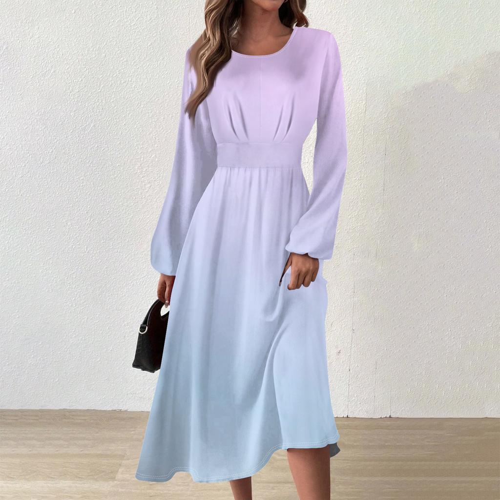 Женское осенне-зимнее повседневное модное платье с круглым вырезом и длинным рукавом с принтом