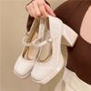 Thick High Heel T-Strap Mary Jane Shoes Pu High Heel French Single Shoes Women'S Uniform Small Leather Shoes
