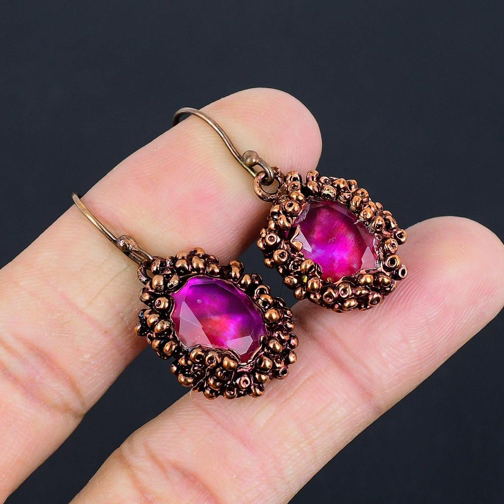 Серьги с аммолитом, Ювелирные изделия из драгоценных камней, Медные гальваноформованные серьги ручной работы, Ювелирные изделия новейшего дизайна