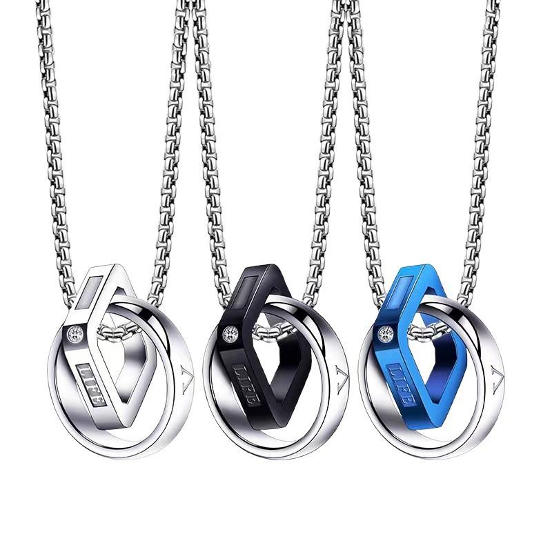 Simple Double-ring Men's Necklace Pendant Tide, Personalized Decoration Light Luxury Niche, Tide Brand 2026