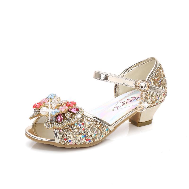 2025 Spring Korean Style Girls' Princess Bow High Heel Open-Toe Sandals