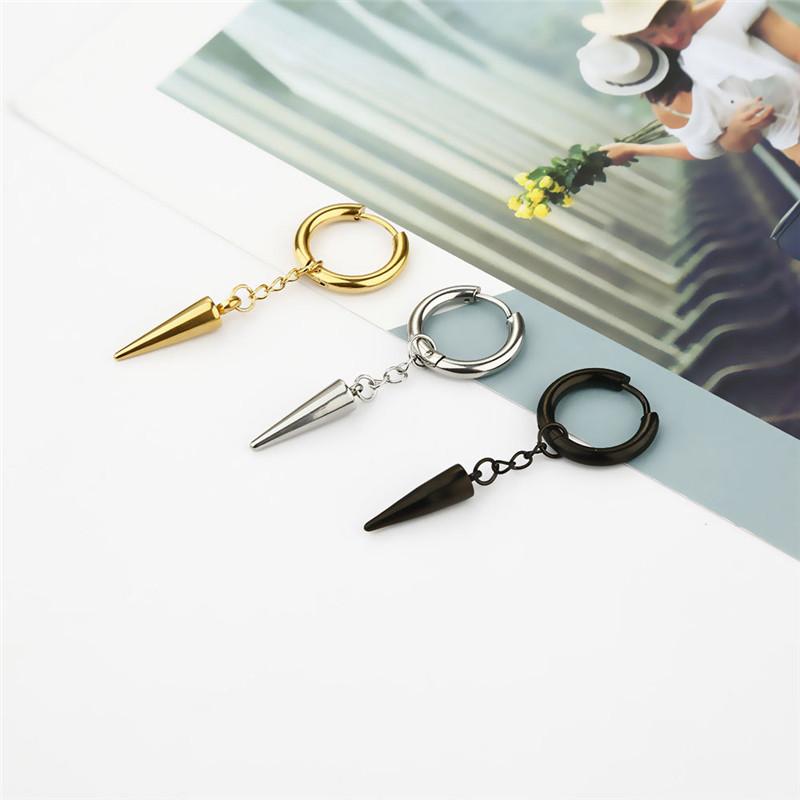 Simple Style Pointed Cone Pendant Earrings Stainless Steel Fashion Punk Geometric Stud Ear Jewelry Party Gifts For Women Men