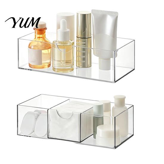 Compact Countertop Makeup Organizers Mirror Cabinet Storage Box, Highly Transparent Thickened PET Container, Stackable Vanity Drawer Dividers