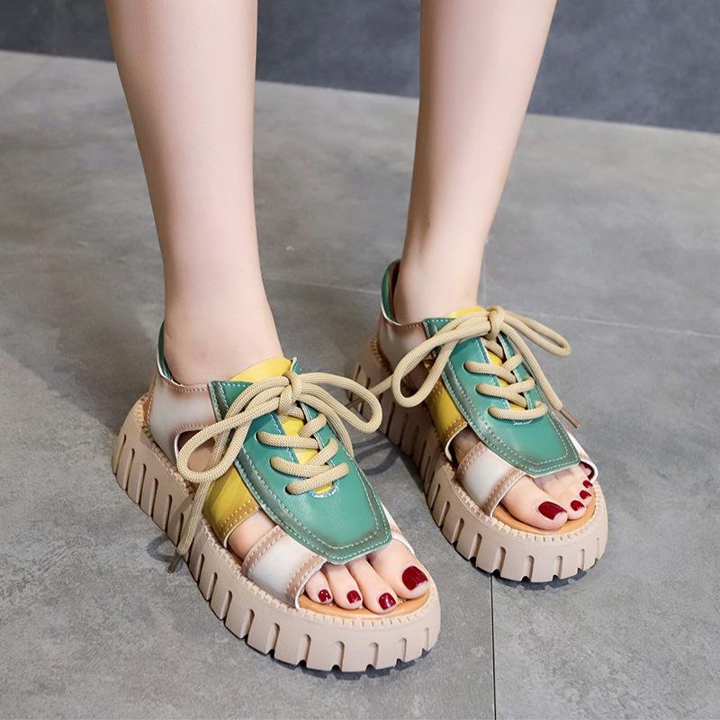 Новые женские сандалии на толстой подошве с цветными блоками, уличные пляжные сандалии, женские повседневные спортивные сандалии на каждый день