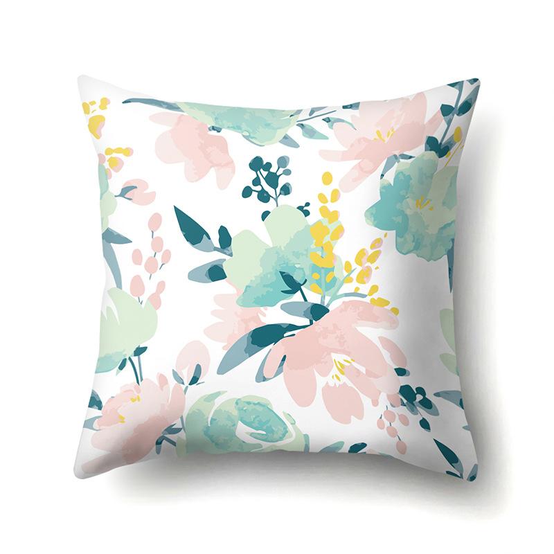Полиэстеровая наволочка Декоративные цветы Домашнее растение Принт Наволочка Поясничная подушка Чехол на подушку для дивана