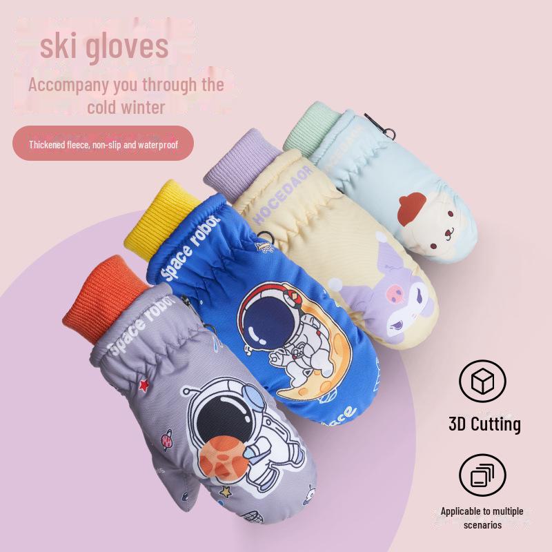 Бархатные лыжные перчатки: Нескользящие, теплые и толстые для детей 2-5 лет