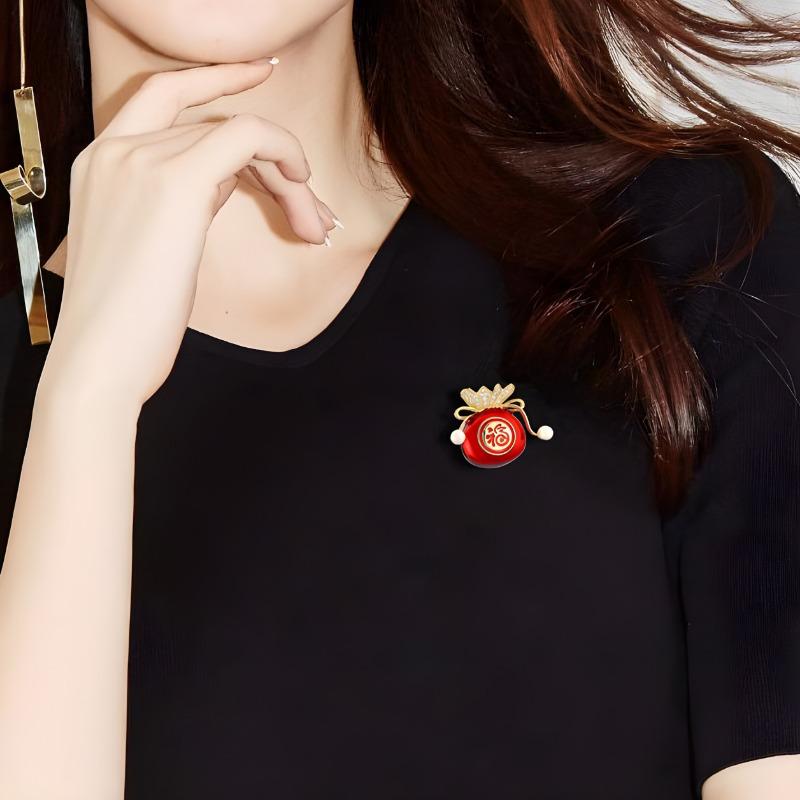 New Year Gift Creative Lucky Bag Brooch, Women's Chinese-style Spring Festival Decorative Sweater Pin