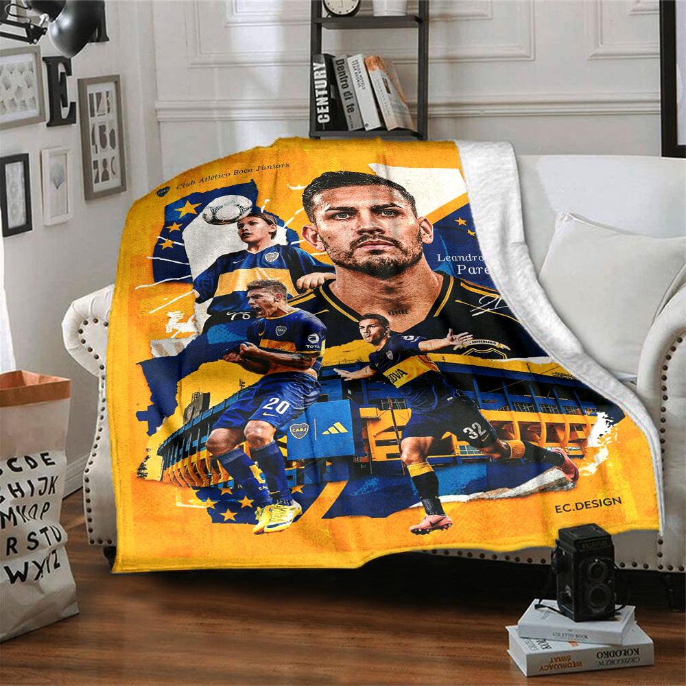 Boca Juniors Paredes Scrapbook Collage Print Fleece Blanket Soccer Fan Soft Warm Throw Blanket for Sofa Bedroom Home Decor Gift