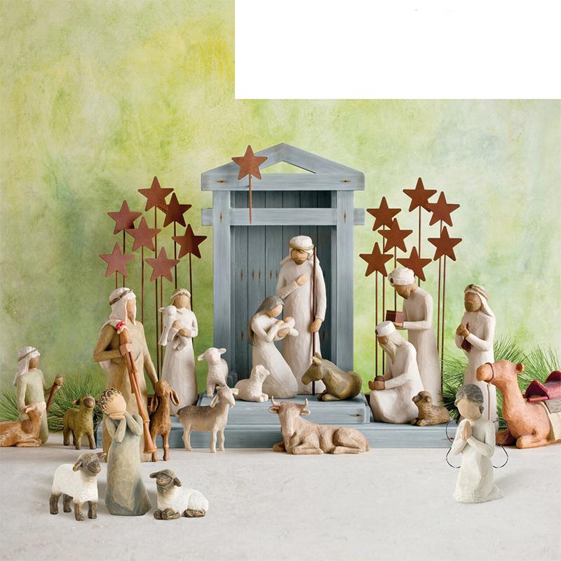 Настольный декор, рождественские фигурки, набор статуй Младенца Иисуса, ясли, орнамент из смолы, ручная роспись, декор для церкви