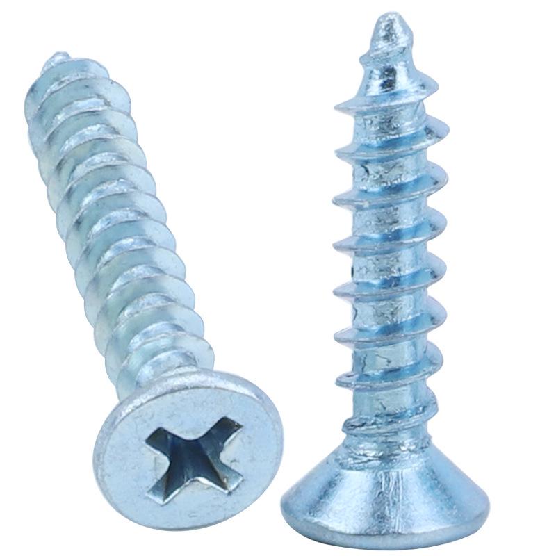 Саморезы с потайной головкой и крестообразным шлицем из цинка синего и белого цвета (М3/М4/М5/М6)