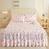 3pcs Set Skin-friendly Lace Bedspread Princess Double Layer Lace Bed Sheet Anti-slip Bed Cover with 2pcs Pillowcase