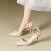 Fashion Versatile Temperament One-word Buckle with High Heels 2025 Summer New Pointed Head Shallow Mouth Thin Heel Hollow Sandals Women
