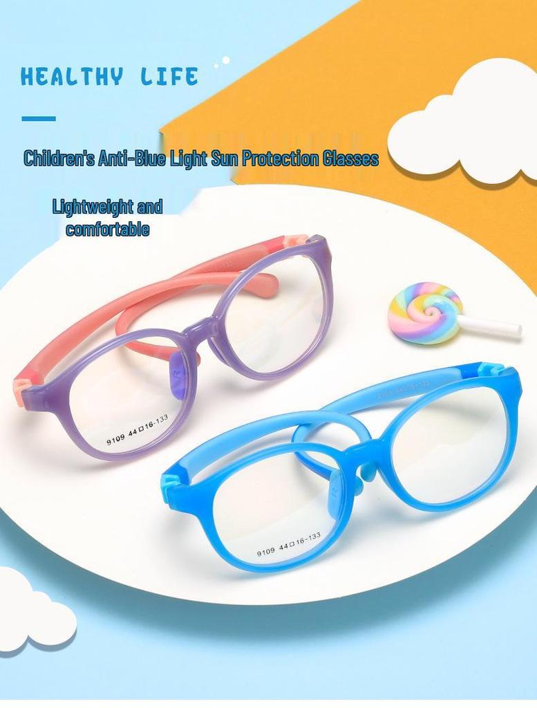Детские силиконовые очки с защитой от скольжения: Модные оправы для очков, блокирующие синий свет 9109